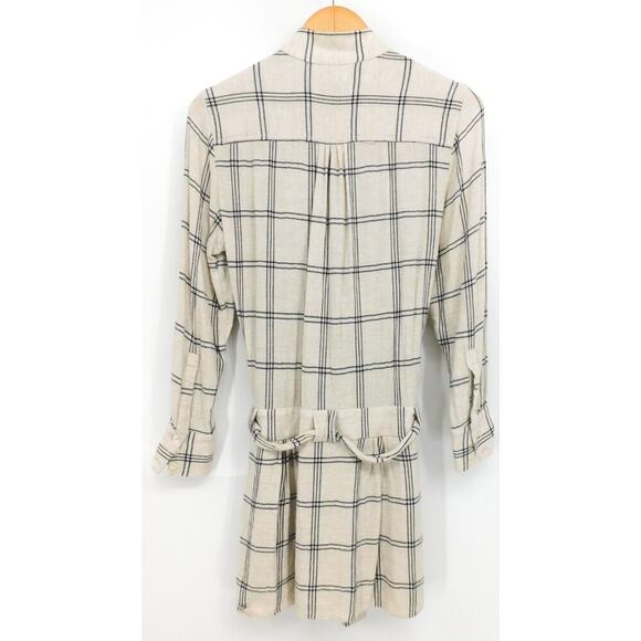 Reiss Dasha Windowpane Plaid‎ Mini Shirt Dress Belted Mock Neck Size 4 White - Picture 3 of 6